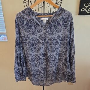 Coldwater Creek Women's Blue Floral Long Sleeve Button Up 2x Size 20-22